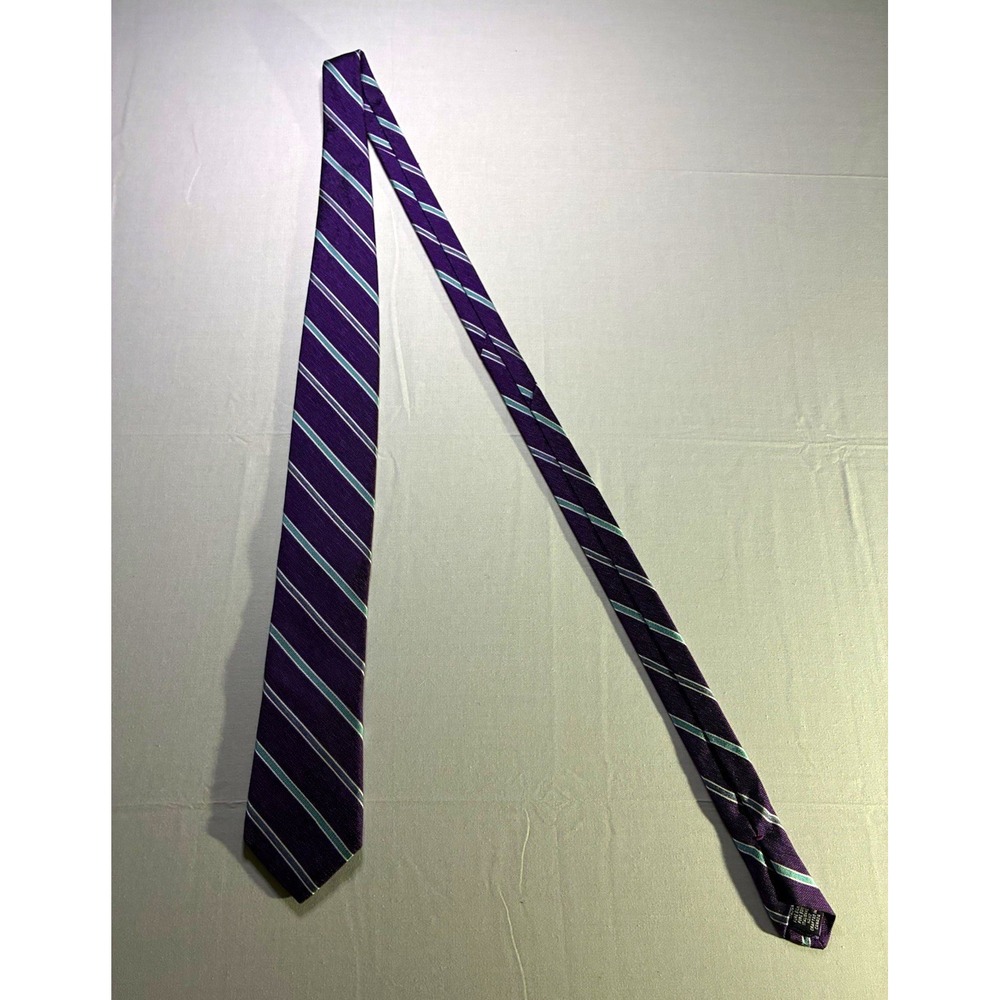 Dion Men's Tie Purple Blue White Striped Woven Silk Neck Tie